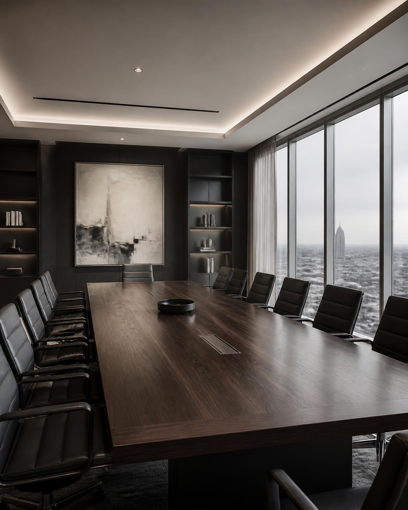 Executive boardroom with city outlook