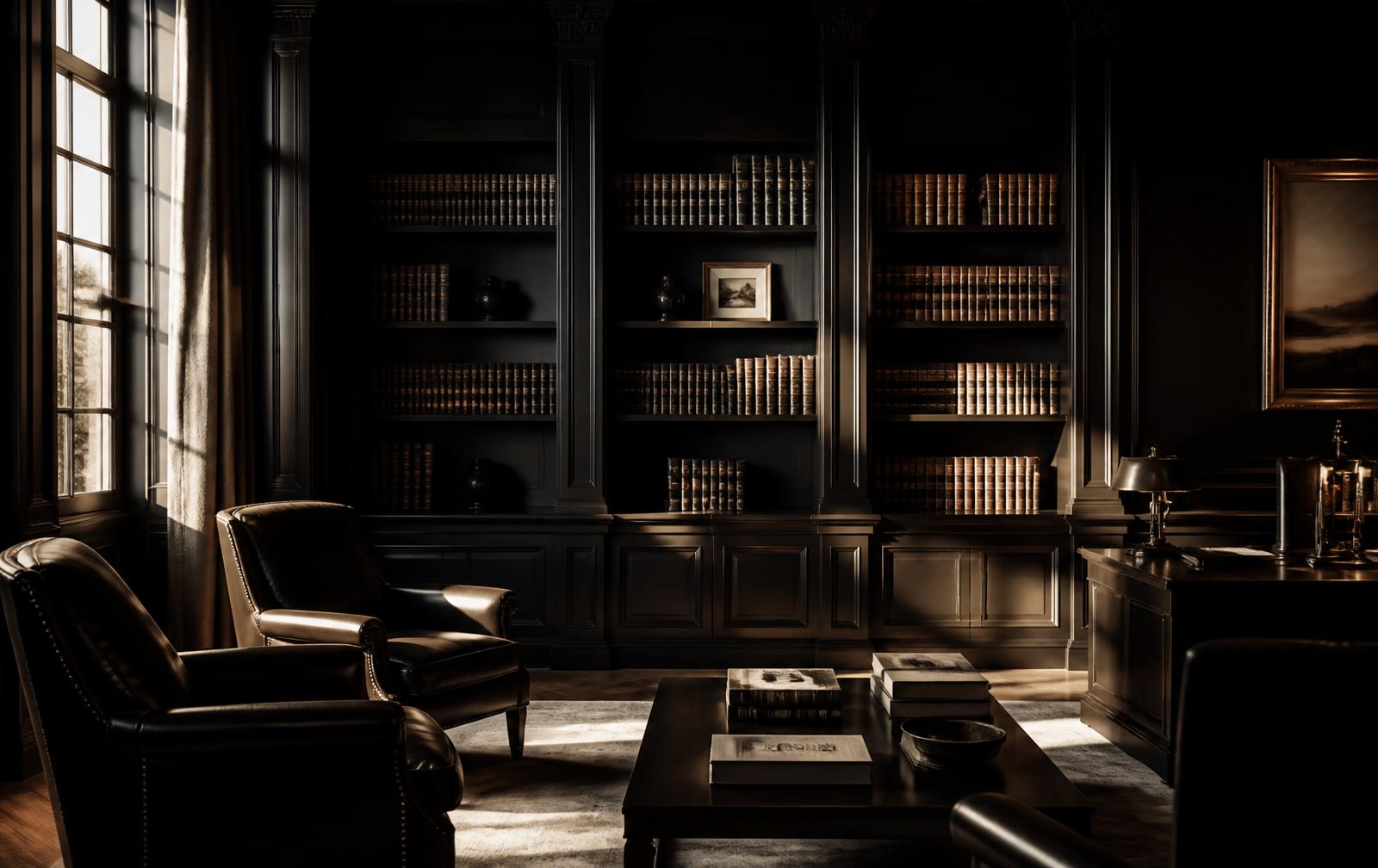 Private law library with directional daylight